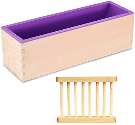 Silicone soap molds, Dimose 42oz Flexible Rectangular Soap Silicone Loaf Mold with Wood Box, DIY Tool for Soap Cake Making Supplies with Wood Soap Holder