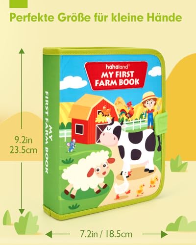 hahaland Montessori Toy from 1 Year - Farm Theme Quiet Book, 20-in-1 Busy Board Soft Felt for Early Education, Busy Book for Car Riding, Toy from 1 2 3 Years, Gift for 1 Birthday