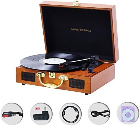 Record Player ,JOPOSTAR Suitcase Portable 3-Speed Belt-Driven Turntable Player Built-in Speakers , Headphone Jack , Aux Input (T316W-2)
