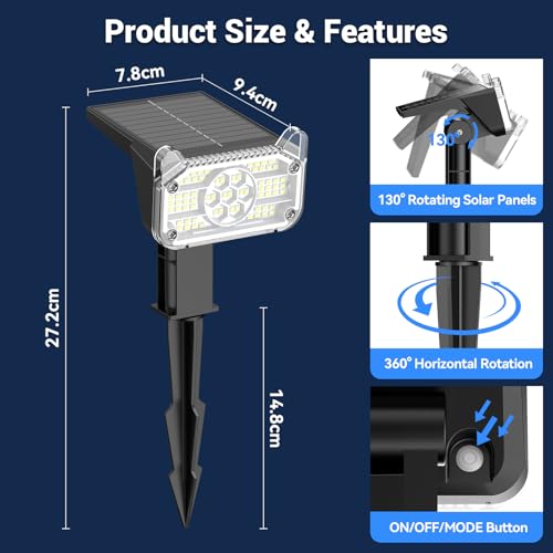 GEARLITE Solar Lights for Outdoor Garden 4 Pack, 6500 K Warm White Solar Spotlight with 68 LED Auto On/Off, IP65 Waterproof Garden Lights, 2 Brightness Modes, Solar Lights for Outdoor Garden, Yard