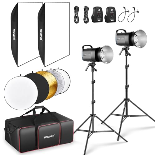NEEWER 800Ws Studio Monolight Strobe Flash Set: Pack of 2 S101-400W PRO 5600K Flash Light Studio with 2.4G Trigger / 150W Setting Lamp / Bowens Mount / Softbox / Stand / Reflector / Bag, Compatible with QPRO