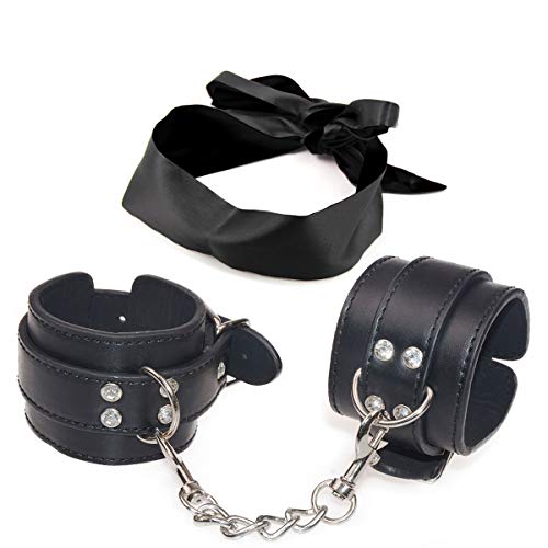 Soft Leather Furry Handcuffs Sex Blindfold Adjustable Durable (Handcuffs) - Thumbnail 3