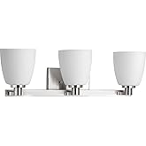 Progress Lighting 3 Light Bathroom Vanity Light, Coastal Style Modern Bath Lighting Fixture with Etched White Glass Shade for