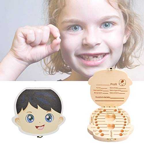 Zahnbox - Holz Kinder Andenken Organizer für Baby Milchzähne, Persönlichkeit Baby Zähne Box Zahnschoner Design für Kinder Laubzähne Sammlung (Boy)