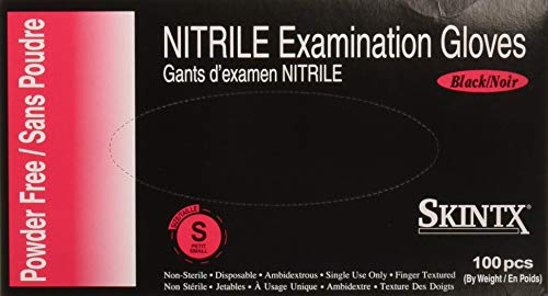 Skintx BLK50005-2Inner Nitrile Glove Medical Grade Examination 5 5.5 Mil, Powder-Free, Textured. Small (2inners=200pcs), Black
