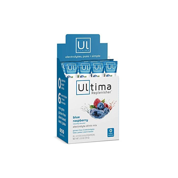 Ultima Replenisher Electrolyte Hydration Powder, Blue Raspberry, 30 Servings - Sugar Free, 0 Calories, 0 Carbs - Gluten…