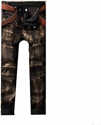 VOYAGEA European and American paint jeans tide men Slim feet trousers stretch paint brush trousers street tide brand men 's trousers (30W, Golden)