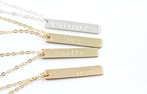 Personalized Vertical Name Bar Necklace, Custom Gold, Silver, Gold Bar Necklace • Engraved Tag Necklace, Gold Name Plate, Custom Initial Bar Necklace, 14k Gold Fill or Sterling Silver