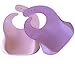Waterproof Silicone Baby Bibs - Cute Soft & Comfortable for Your Toddler - 2 Pack Pink & Purple - Wide Food Crumb Catcher Pocket - Easy Roll-Up Wipes Clean & Quick Drying - Door Slam Guard Included