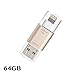 [Apple MFi Certified] USB 3.0 Flash Drive for iPhone iPad, GMYLE Mini External Storage Memory Expansion USB Stick with Lightning Connector (64GB) (Gold)