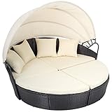 FDW Outdoor Patio Sofa Furniture Round Retractable Canopy Daybed Black Wicker Rattan