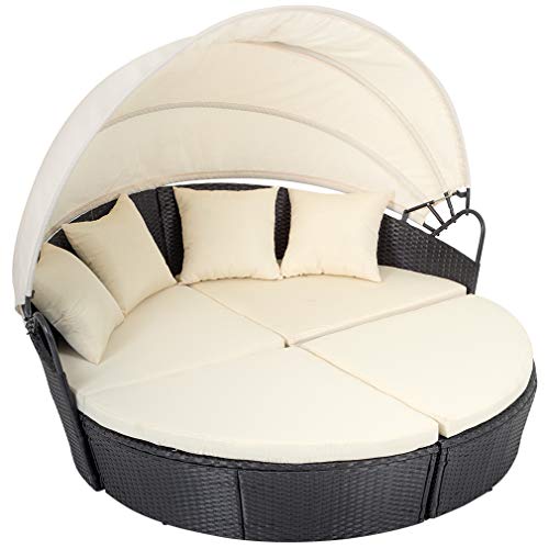 Fdw Outdoor Patio Sofa Furniture Round Retractable Canopy Daybed