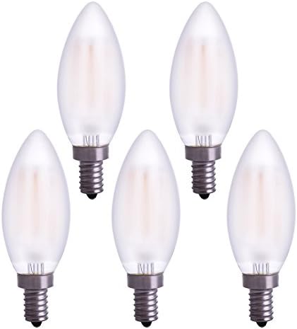 5-Pack E12 LED Filament Candle Light Bulb 4W To Replace Incandescent 40W Bulb Daylight 6000K 360 Degree Beam Angle Lamp YT-C35-04