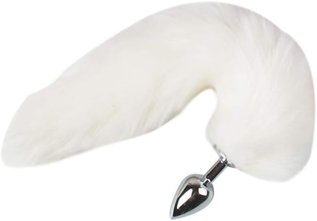 Escolourful Stainless Steel Amal Plug with Fluffy Faux Fox Tail Metal B-útt Plug for Couples Women Beginners