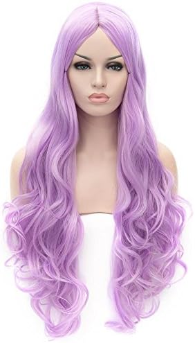 Flovex Women Long Wavy Cosplay Wigs Ladies Sexy Natural Costume Club Party Daily Hair with Wig Cap (Light Purple)