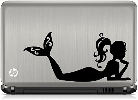 Pretty Mermaid - Mermaid Fish Vinyl Decal Laptop Car Window Wall Decor Sticker (6", Black)