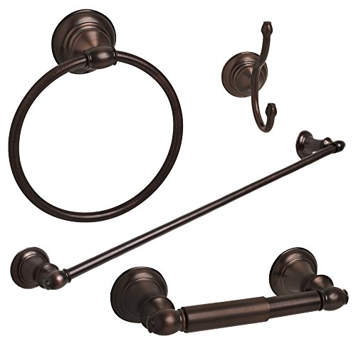 4 Piece Bath Accessory Bathroom Hardware Set with 24" Towel Bar, Oil Rubbed Bronze