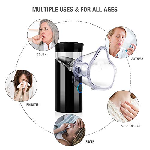 Steam Inhaler Everbest4U Portable Cool Mist Inhaler for Kids Adults Rechargeable Household Steam Compressor Humidifier (Black)