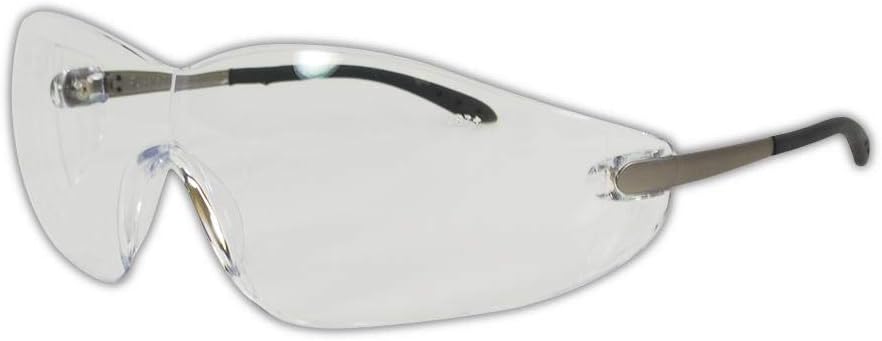 MCR Safety Glasses Blackjack S2110AF Chrome Metal Temple, Clear Lens with UV & Anti-Fog Coating, 1 Pair
