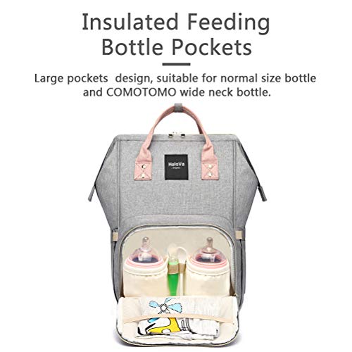 HaloVa Diaper Bag, Baby Nappy Bag, Large Capacity Mommy Daddy Travel Backpack, Pink