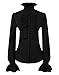 DEARCASE Women's Vintage Ruffle Long Sleeve Shirt Blouse Tops Black XL