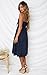 ECOWISH Womens Dresses Summer Tie Front V-Neck Spaghetti Strap Button Down A-Line Backless Swing Midi Dress Navy Blue L