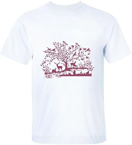 HappyAnimal Mens Tree and Animal Bird Deer Rabbit Tees S white