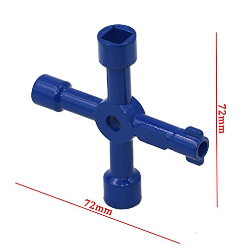 fineshelf 4 in 1 Utility Service Key 2.83inches Mini Key Wrench Radiator Cupboard Triangle Square Blue Key Hand Tool for Electric Control Cabinets, Elevators, Water Meter Valves Box Wrenches b