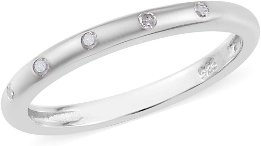 Silver Genuine White Diamond Button Band Wedding Ring for Women Wedding/Proposal/Anniversary Jewellery in Platinum/Rose Gold/Yellow Gold Plated 925 Sterling Silver