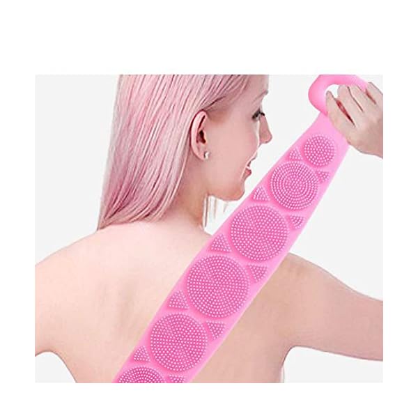 Silicone-Back-Scrubber-for-Shower-Handle-Body-Washer-Exfoliating-Texture-Scrubbing-Pad-Back-Cleaning-Bath-Strap-with-Soft-Brush-Bristles-and-massage-dots-Pink Silicone Back Scrubber for Shower, Handle Body Washer, Exfoliating Texture Scrubbing Pad, Back Cleaning Bath Strap with…