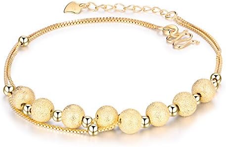Glittel with Happy Ball Barefoot Sandal Beach Women's Rose Gold Double Chain Anklet For Women And Girls, 24 cm Adjustable – Gift Boxed Packaging
