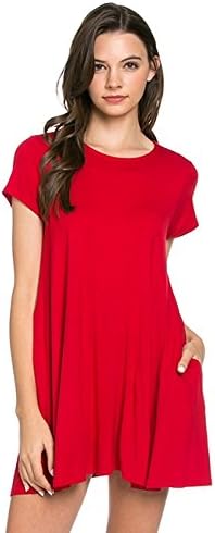 YFH Women's Trapeze Short Sleeve Pocket Tunic Dress