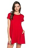YFH Women's Trapeze Short Sleeve Pocket Tunic Dress
