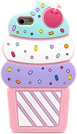 Iphone 5 5S SE Case, 3D Cartoon Cute Candy Color Cherry ICE Cream Cone Silicone Gel Cover Case for APPLE Iphone 5 5S SE, Shockproof Cell Phone Skin Shell Girls Fashion