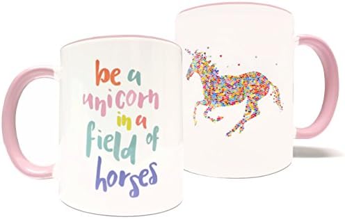 Be A Unicorn In A Field Of Horses - 11oz Grade A Quality Ceramic Two Tone Pink/White Ceramic Mug/Cup - Perfect Funny/Inspirational Gift - Foam Gift Box Included
