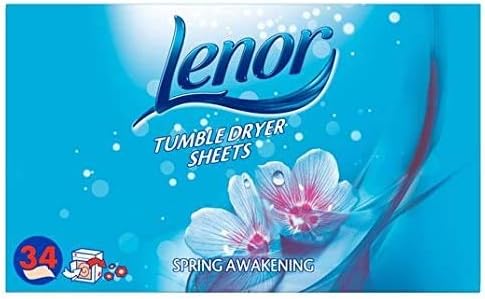 Lenor Fabric Tumble Dryer Sheets Spring Awakening, Helping Protect Your Clothes, 34 Sheets, Pack of 12, 34 Count (Pack of 12)