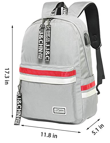 El-fmly Cute Backpack Bookbag Lightweight Daypack with USB Charging Port Headphone for Girl Boy Teen Grey Bag
