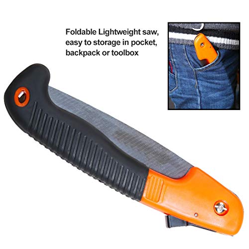 LINGSFIRE Folding Hand Saw, 7-Inch Camping Pruning Saw Manganese Steel Trim Pruner Heavy Duty Dry Wood Pruning Saw with Safety Lock Gardening Tool for Tree Shrubs, Non-Slip Ergonomic Handle - Thumbnail 2