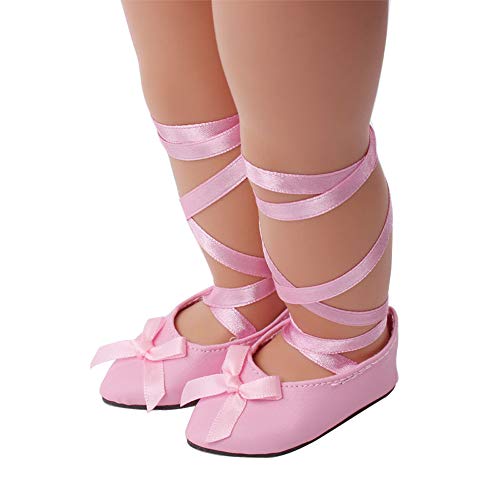 Livoty Bow Bandage Shoes for 18 Inch American Toy Girl Doll Dress Shoes Accessory Girl's Toy (Pink) - Thumbnail 2