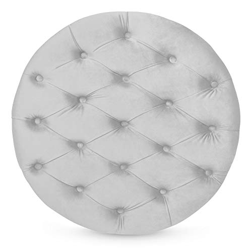 Best Choice Products 29.5in Round Modern Button-Tufted Velvet Ottoman Footrest Stool Accent Furniture, Coffee Side Table for Living Room, Bedroom w/Wood and Foam Frame - Light Gray