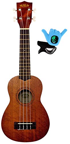 Bundle of Kala KA-15S Mahogany Soprano Ukulele with Shaka Gesture Chromatic Tuner (Ocean Blue)