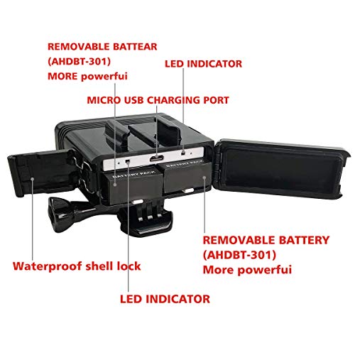 JEERUI NEWEST Accessories For Go Pro Underwater Diving Light waterproof LED video light + buckle mount For GoPro Session/Hero4/3+/3/Xiaomi,Double battery,Black