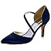 ElegantPark HC1711 Women High Heel Strappy Dress Pumps Pointy Toe Satin Wedding Party Shoes Navy Blue US 8
