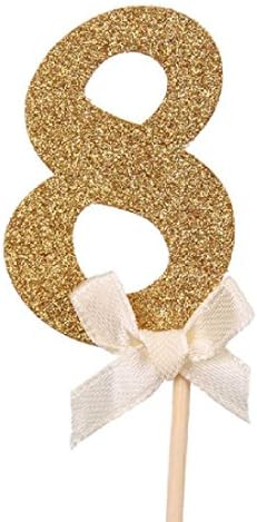 10 Pieces Gold Glitter Numbers Cupcake Topper Kit