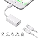 Dual Lightning Adapter Splitter for iPhone 7/7 Plus/8/8Plus, Darrent Lightning to Dual Lightning Headphone Charge Adapter, Support Call Music Charger Sync Data for IOS 10.3 Devices