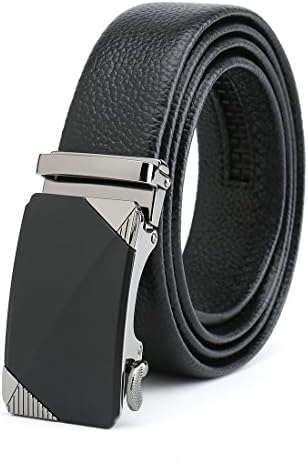 Peroxhide Men's Leather Ratchet Dress Belt with Automatic black hexagon acrylic Triangle decoration Buckle Gift Box Set (Custom:Up to 44" waist, FT863-RFB rifle color Black Buckle With Black Leather)