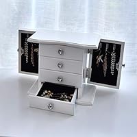YOURLITE 4-Drawer White Wooden Jewelry Box, Jewelry Organizer with Mirror for Women Girls