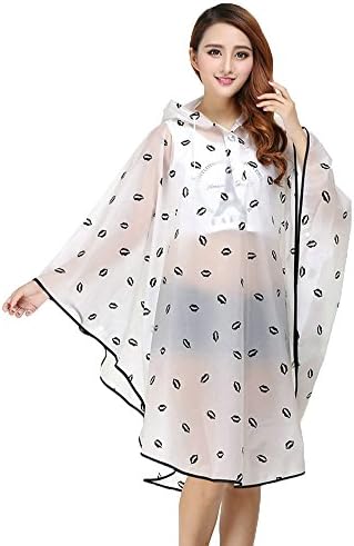 BeAllure Women's Ultra Light Packbale Rain Poncho With Hood Blacklip