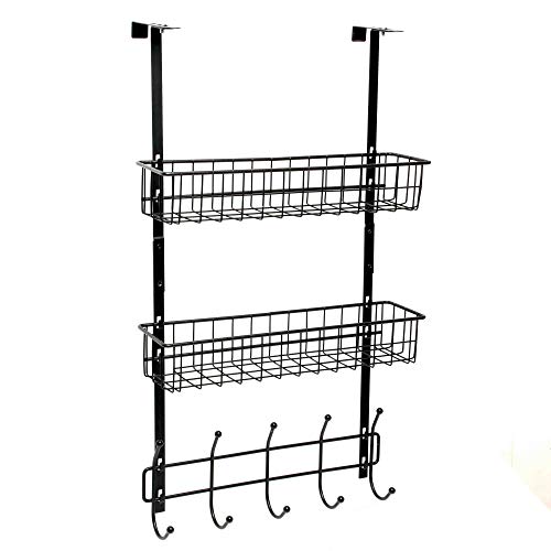 Wittywares Over The Door Hook Hanger Three Tiers with 10 Hooks and Mesh Basket Adjustable Storage Rack Wall Hook for Coats Hats Robes Towels