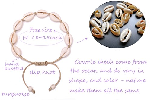 POTESSA Natural Cowrie Beads Shell Anklet Bracelet Handmade Beach Foot Jewelry Hawaiian Jamaican Style Adjustable for Women Unisex
